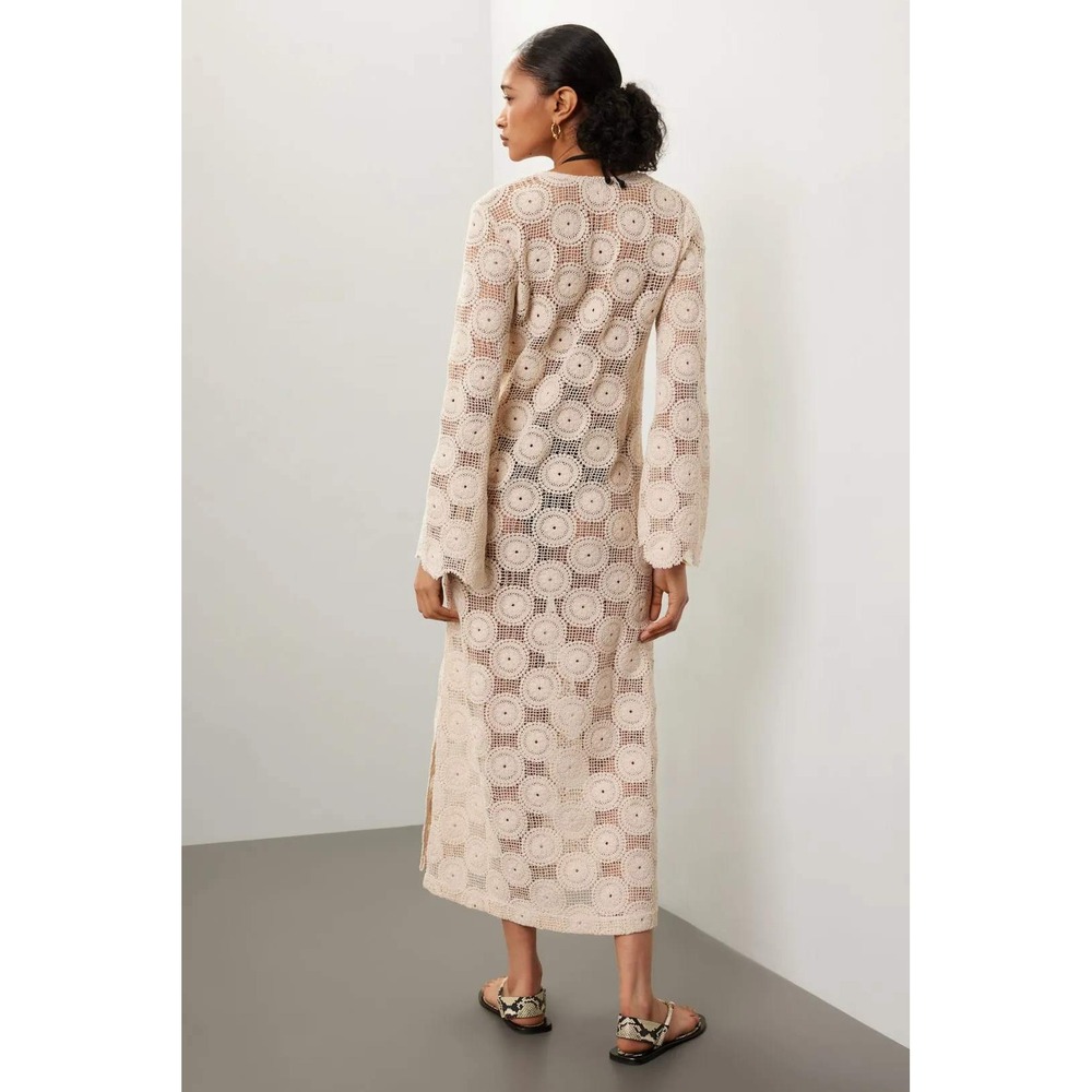 Ronny Kobo Collective Beige Crochet Medallion Maxi Dress Long Sleeve XXL AS IS - Picture 2 of 7